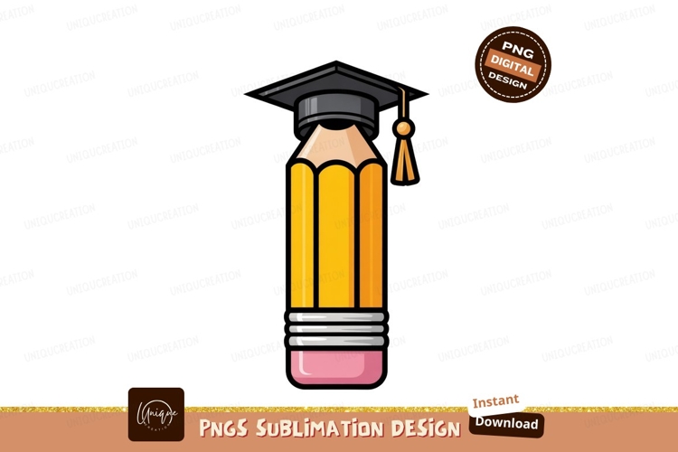 Yellow pencil with graduation cap education learning