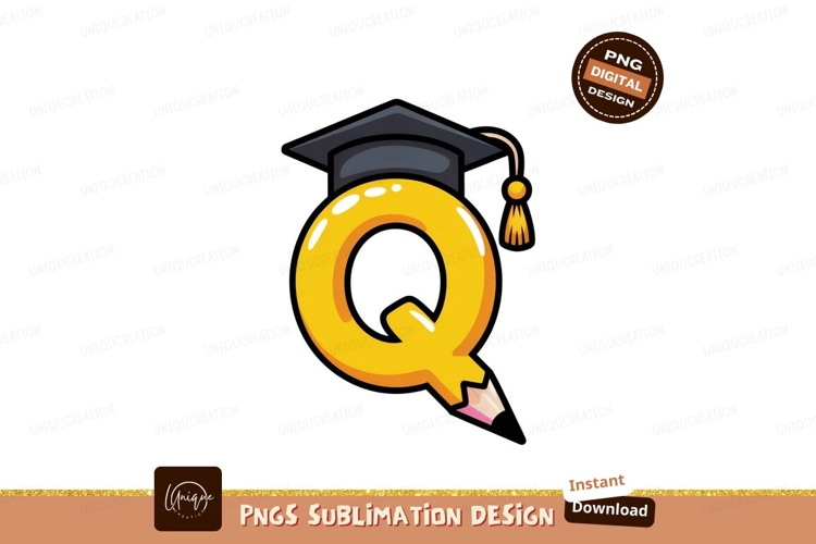 Yellow letter q graduation cap pencil image