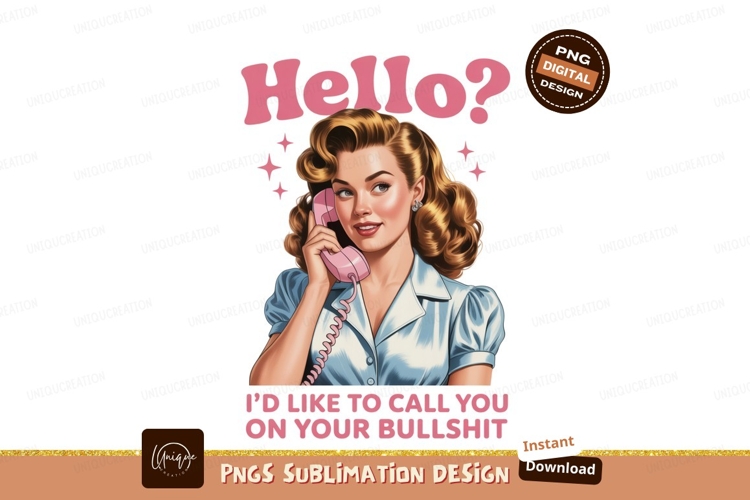 Vintage woman talking on pink phone retro
