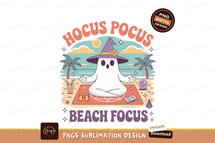 Ghost meditating on beach with witch hat image