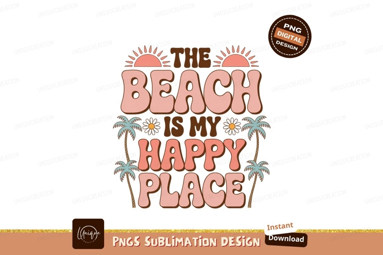 Beach happy place retro sunset palms image