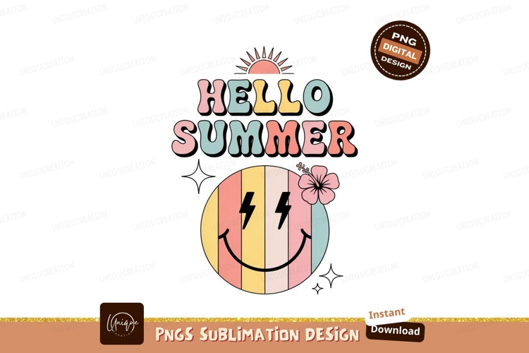 Retro smiley sun hello summer flower