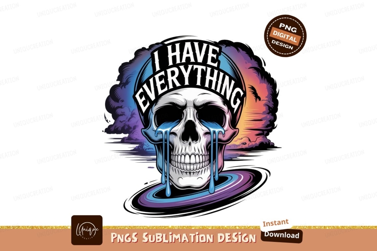 Crying skull with text and colorful clouds tears