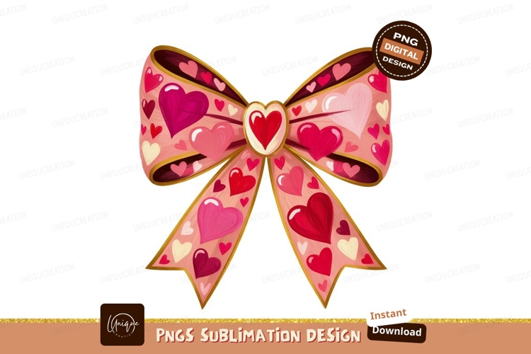 Heart Patterned Bow Illustration Sublimation Png