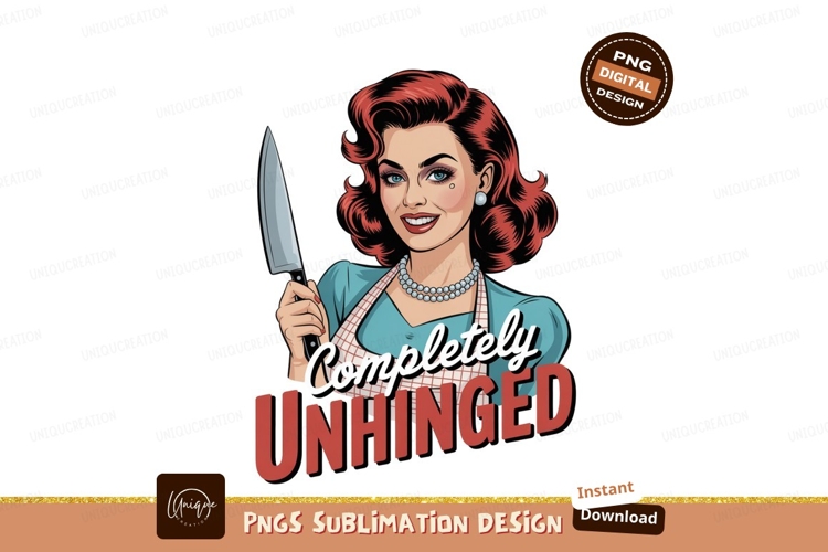 Retro woman holding knife with red hair image