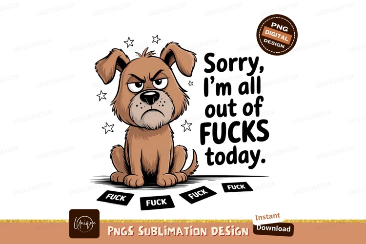Grumpy brown dog with text cartoon