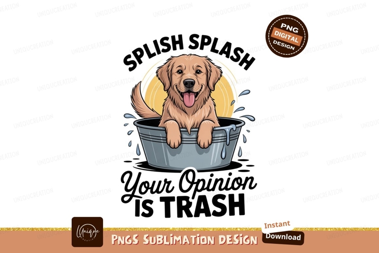 Golden retriever bathing in bucket image