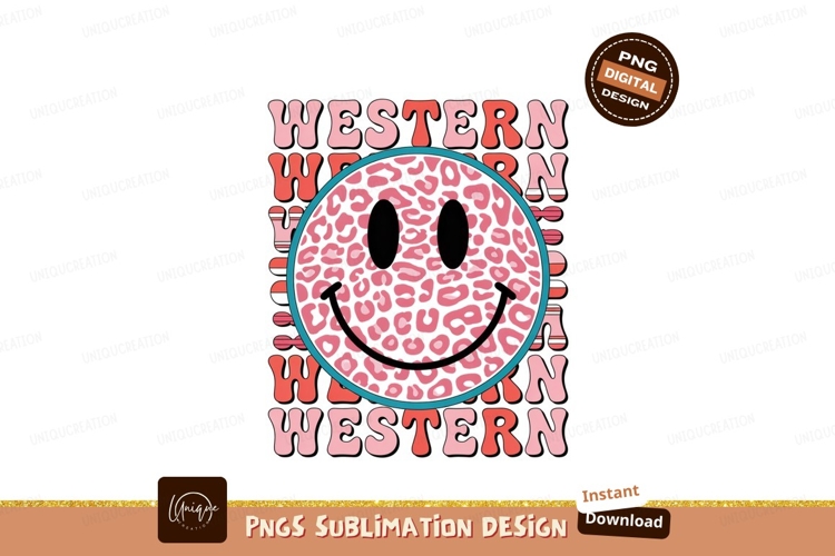 Smiley face leopard print western design image
