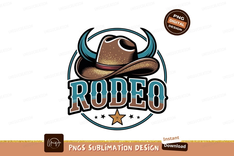 Rodeo cowboy hat with bull horns and star image