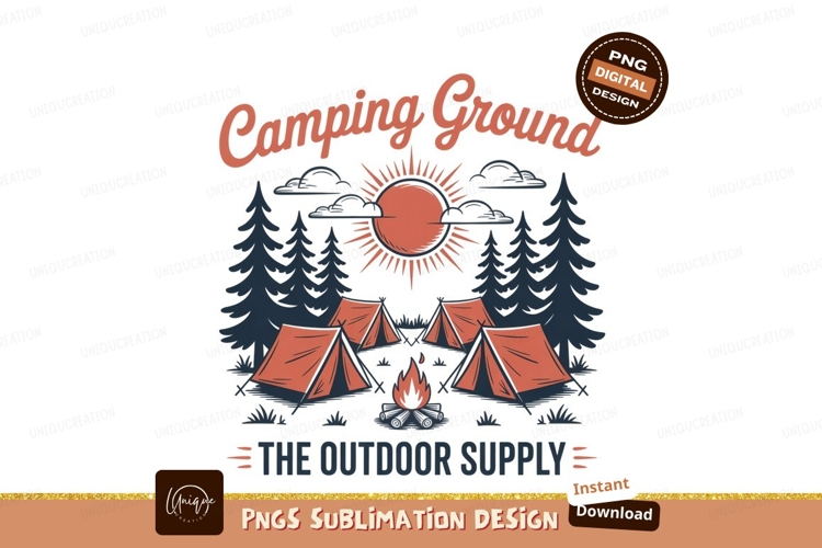 Camping Ground With Tents And Sun fire