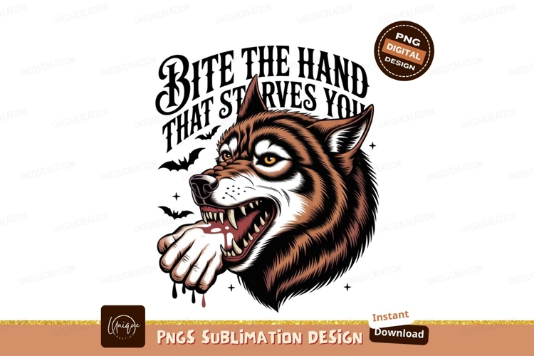 Fierce wolf biting hand animal canine