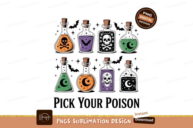 Halloween potion bottles with skulls and moons image