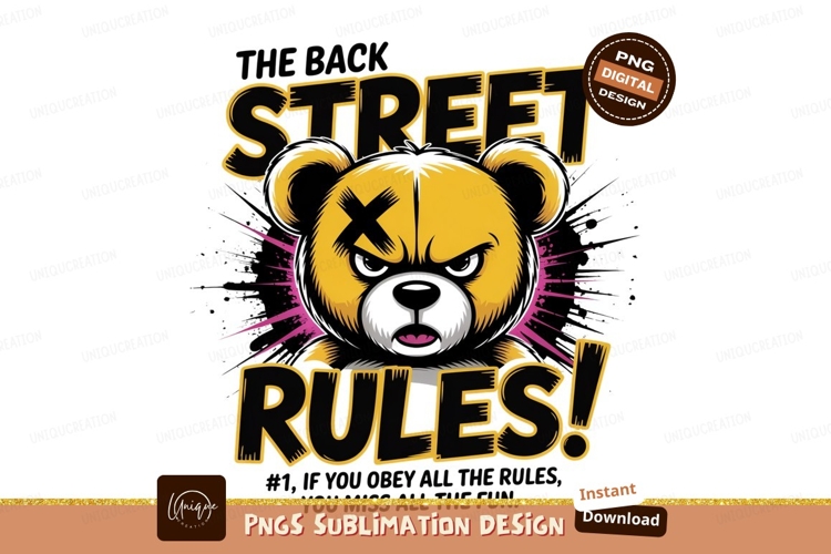 Angry yellow bear with x eyes black pink