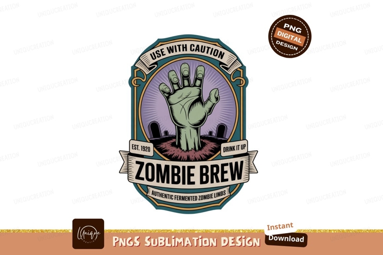 Green zombie hand emerging from grave graveyard brew