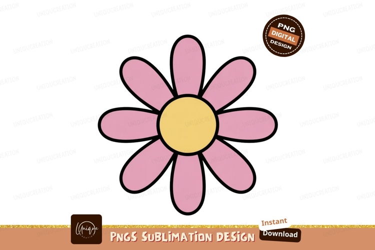 Pink yellow flower black simple