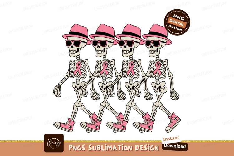 Pink clad skeletons marching hats sunglasses