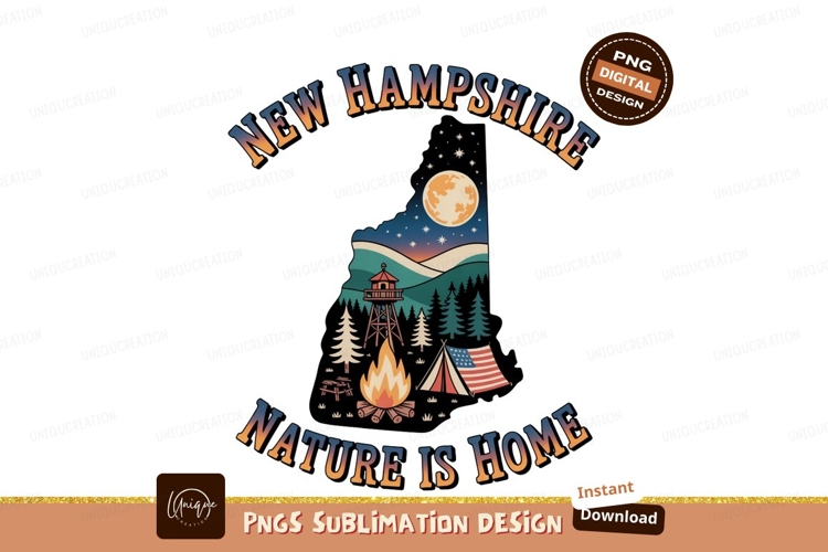 New Hampshire camping night scene bonfire tent