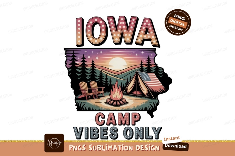 Iowa camping sunset scene tent campfire