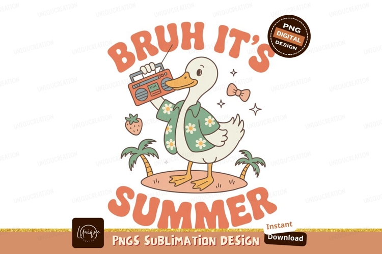 Duck holding boombox on tropical island summer