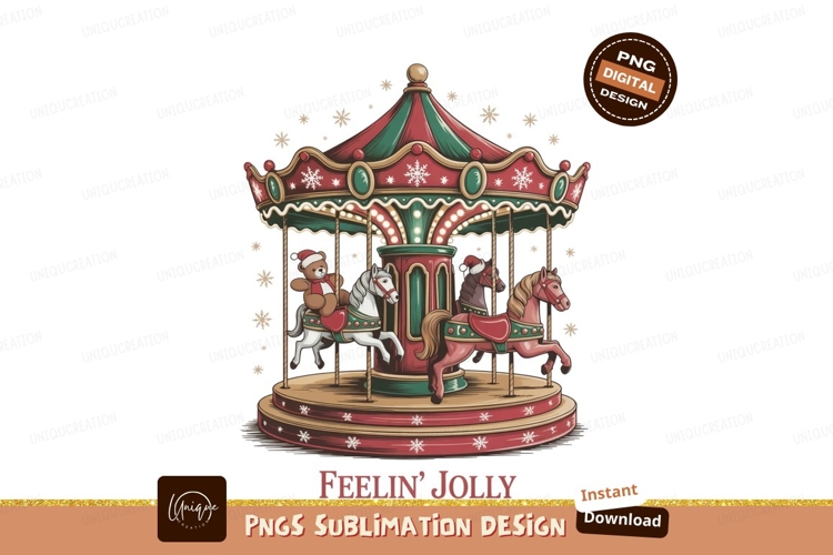 Festive carousel with teddy bear and horses christmas