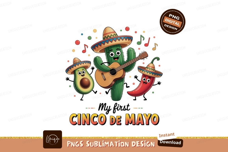 Festive cactus avocado chili playing guitar SUBLIMATION