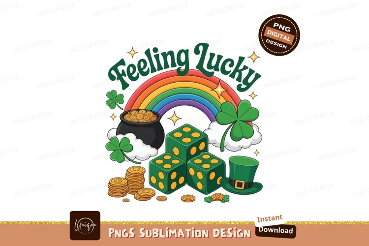 Green dice rainbow pot coins hat image