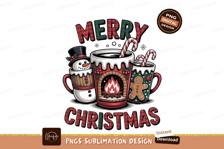 Festive holiday mugs with snowman gingerbread christmas
