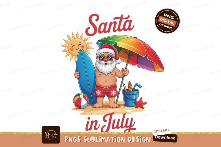 Santa beach vacation summer holiday surfboard