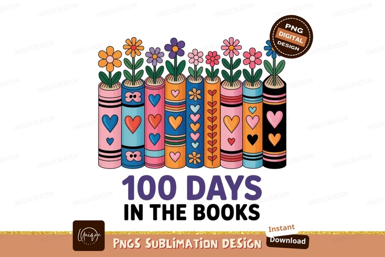 Colorful books with flowers and hearts pink