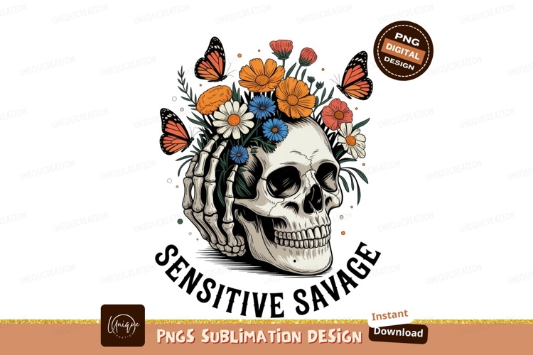 Skull flowers butterflies orange white blue image