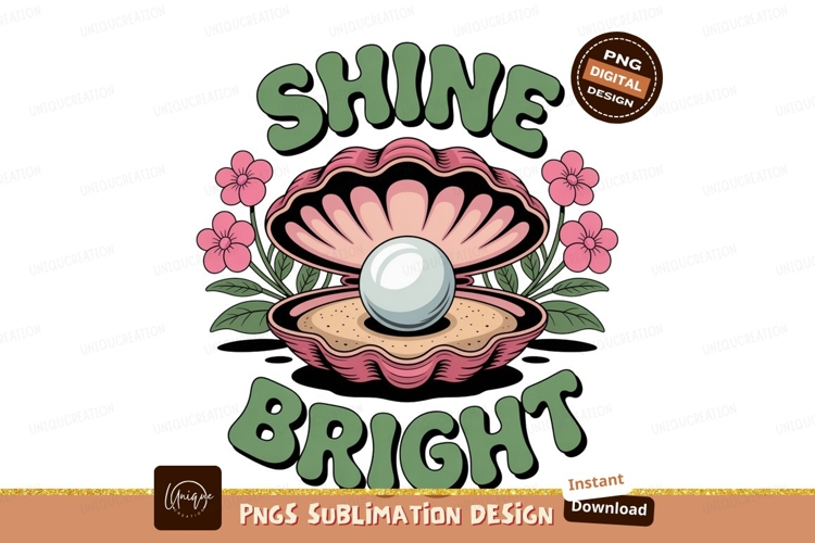 Pink shell pearl flowers green text image