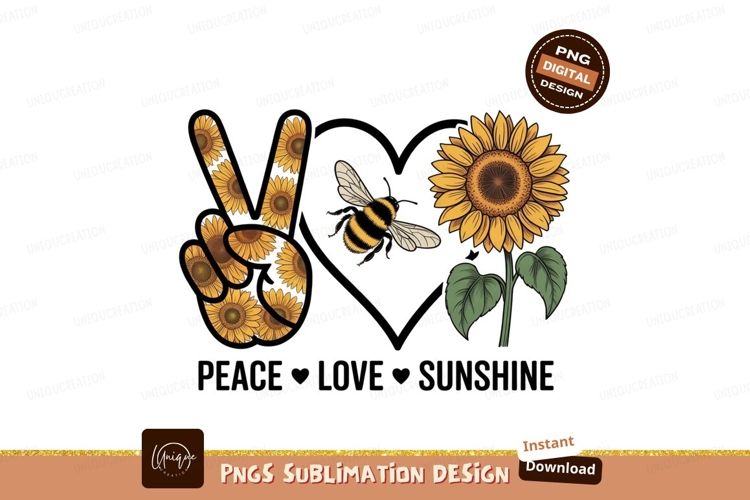 Sunflower peace sign bee SUBLIMATION