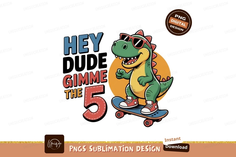 Dinosaur skateboarding giving high five sunglasses