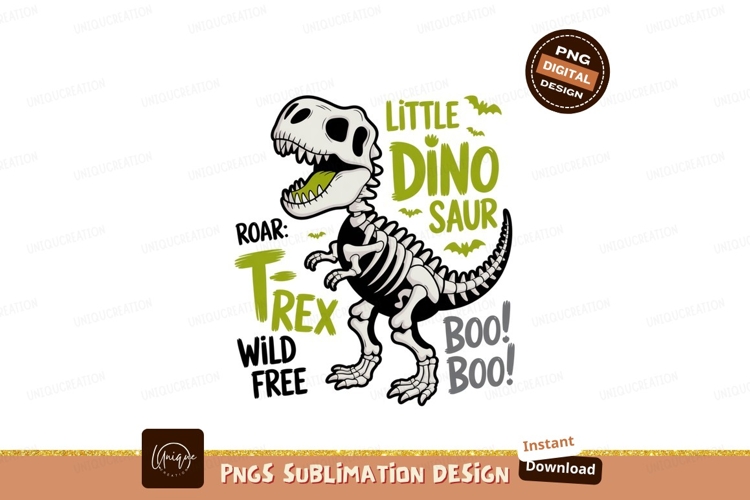 Skeleton dinosaur with text little