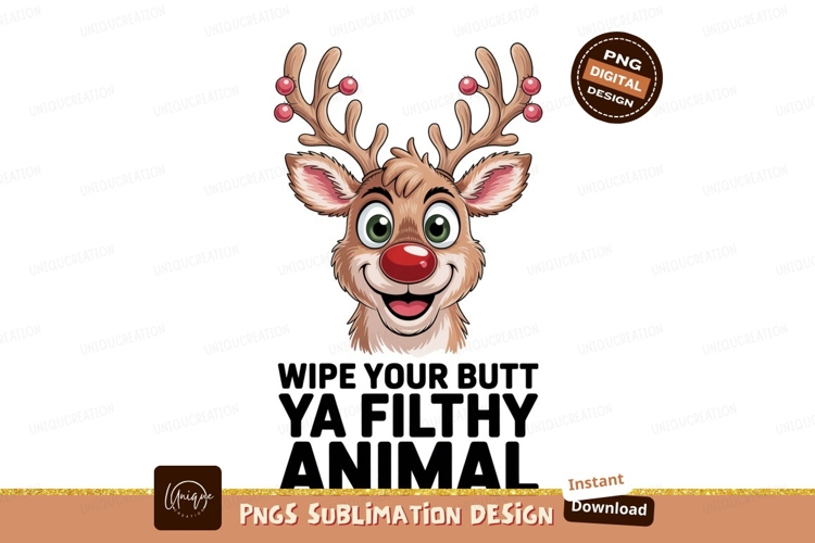 Happy reindeer with red nose and green eyes christmas