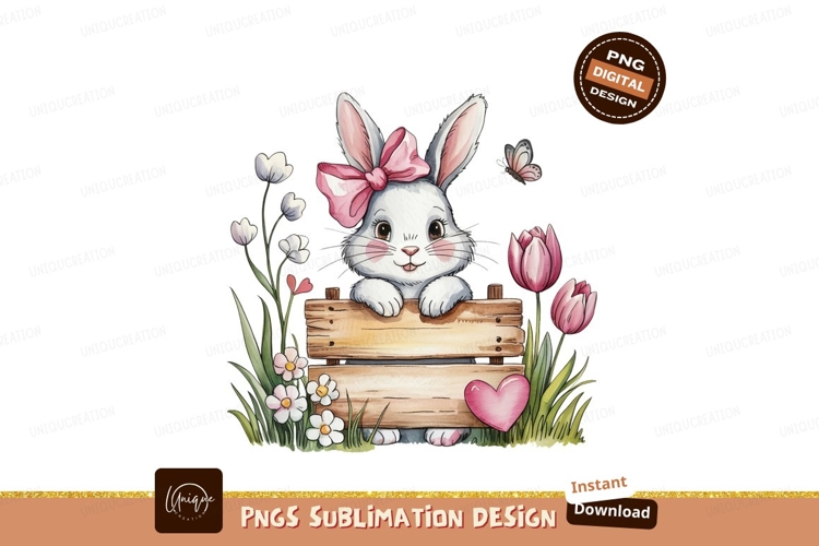 Watercolor Easter Bunny Girl Flower Illustration