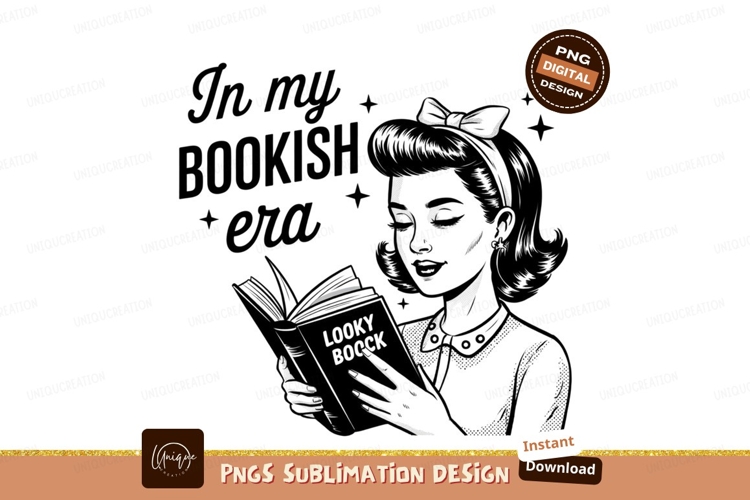 Retro Woman Reads Book Sublimation Png