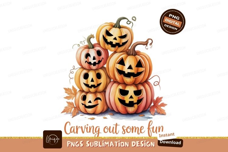 Stacked carved pumpkins with spooky faces halloween