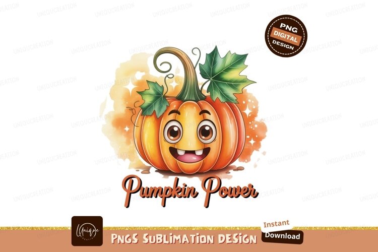 Happy smiling pumpkin character with green leaves orange