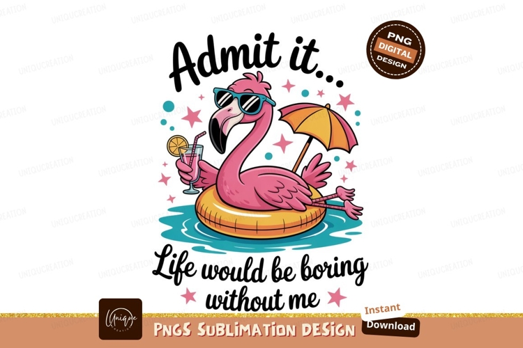 Pink flamingo relaxing with drink sunglasses umbrella