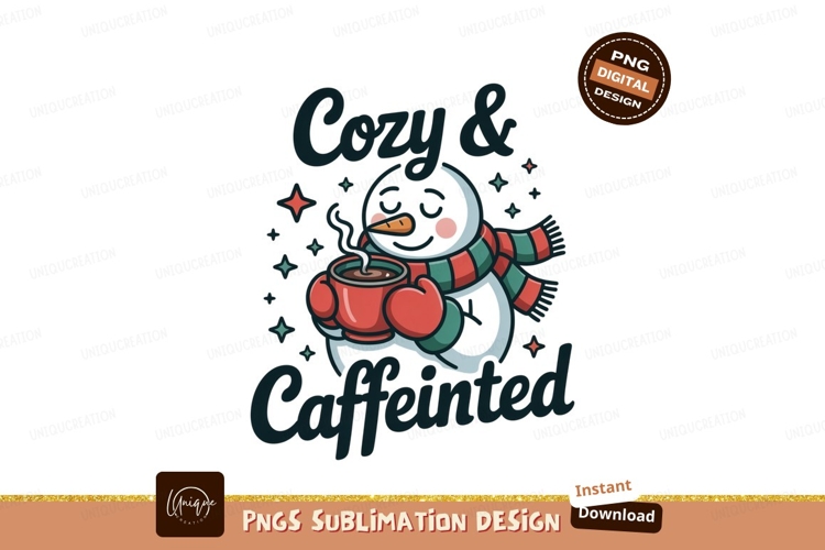 Snowman holding hot cocoa mug winter
