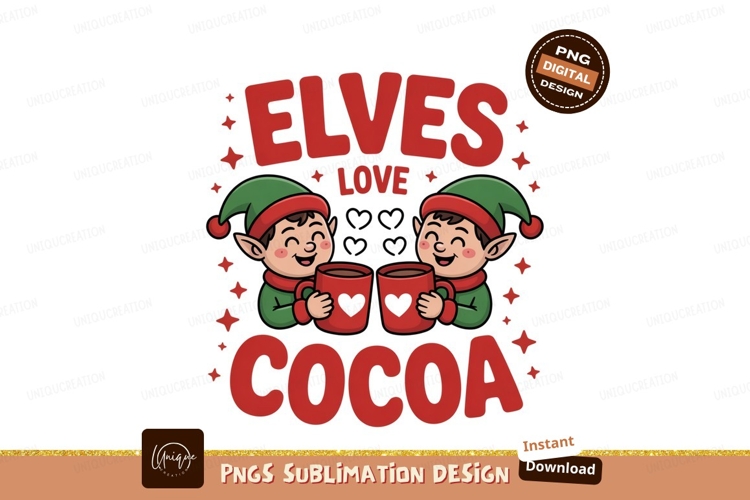 Elves holding cocoa mugs christmas holiday
