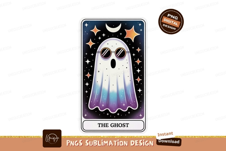 Spooky ghost wearing sunglasses stars moon