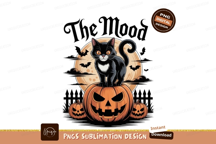 Black cat pumpkin moon bats image