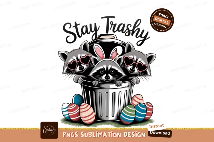 Raccoons In Trash Can With Easter Eggs