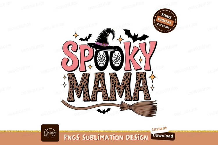 Spooky mama witch hat broom image