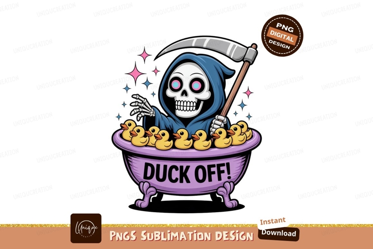 Grim reaper skeleton bathtub yellow ducks image
