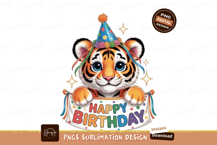 Cute tiger cub celebrating birthday party