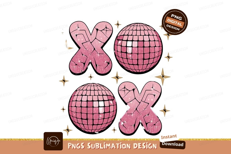 Pink Disco Ball Xoxo Sublimation Png example image 1