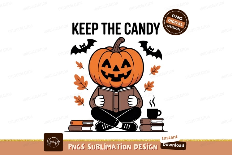 Pumpkin reading book autumn leaves image